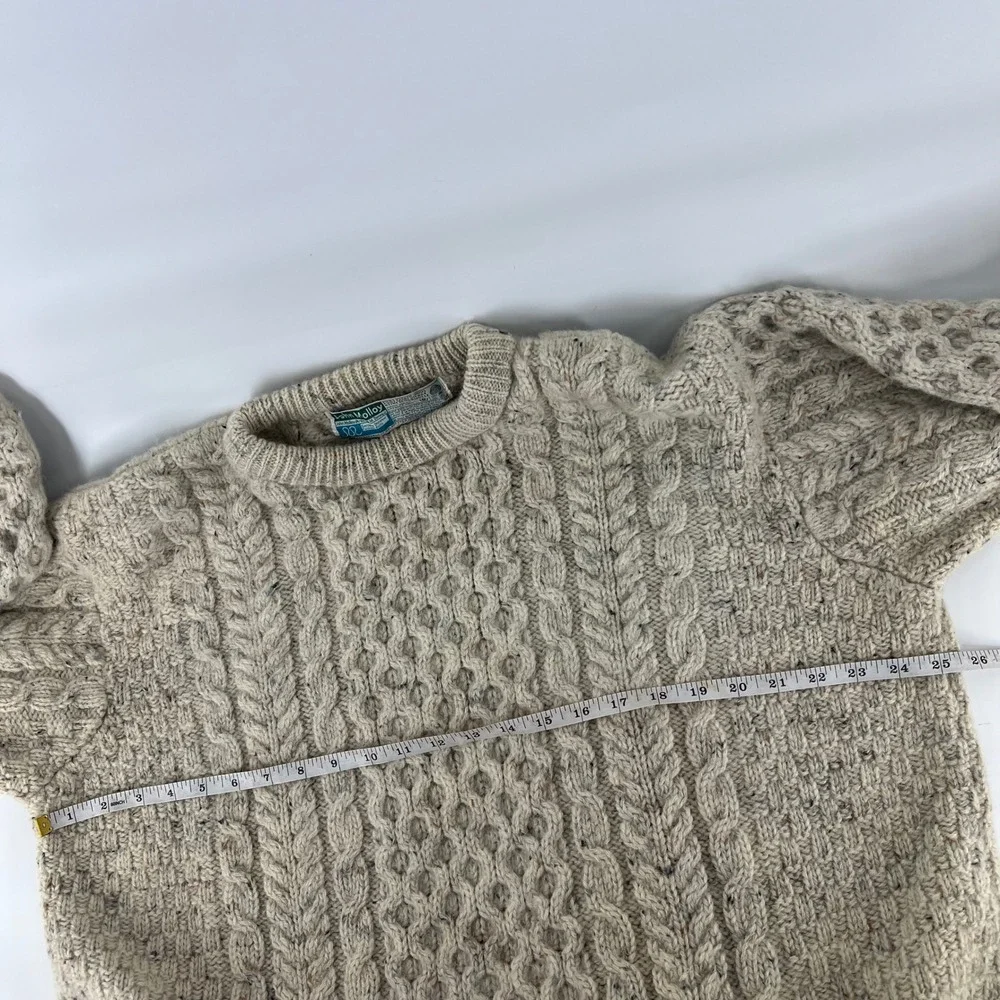 John Molloy Donegal Irish Fisherman Sweater Wool Cable Knit Made Ireland XL Aran
